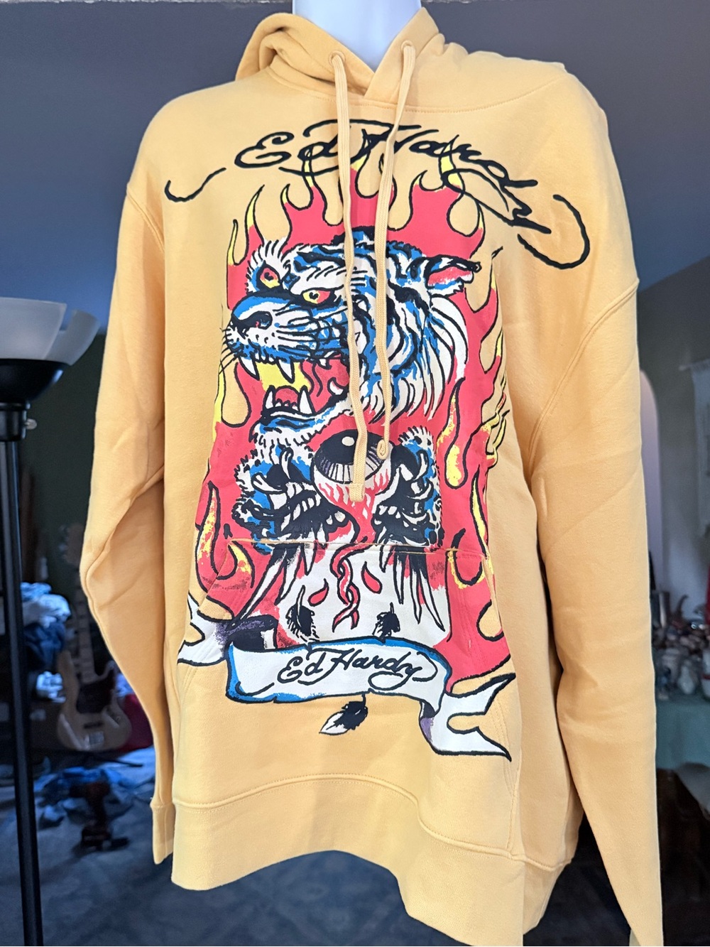 Ed Hardy Men’s Yellow Graphic Pullover Hoodie